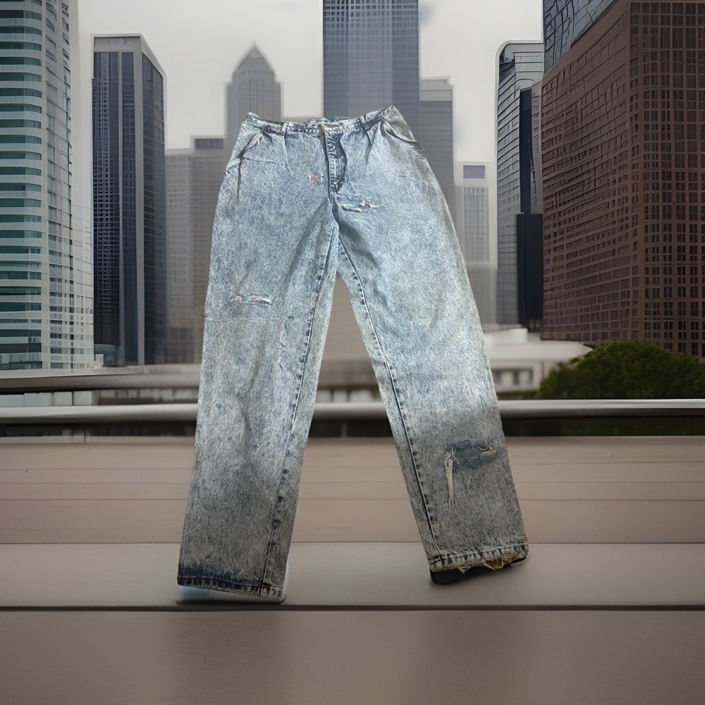 Vintage Jordache Jeans Acid Wash Patches Distressed 36X34‎ USA Festival 80s 90s